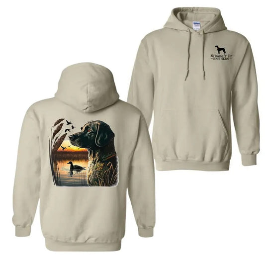 Straight Up Southern T-Shirt Hoodie Featuring A Hunting Dog And Sunset Scene, Perfect For Hunting Enthusiasts And Nature Lovers Menswear Classic