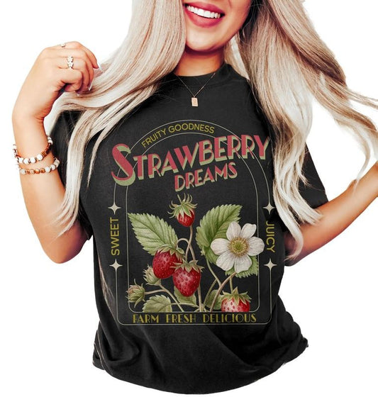 Strawberry Dreams Tshirt, Vintage Inspired Strawberry Shirt, Retro Strawberries Tee, Unisex T-Shirt, Gifts For Women Sister, Short Sleeve Tee Shirt, Gifts For Her, Gifts For Birthday Mothers Day