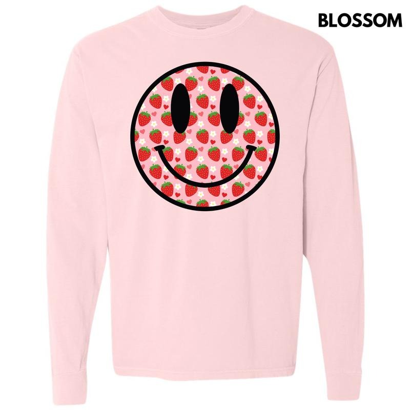 Strawberry Happy Face Long Sleeve Comfort Colors T-Shirt 'NLB'