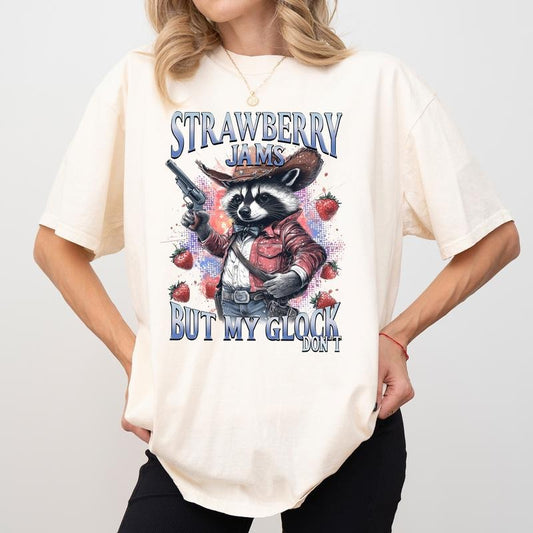 Strawberry Jams But Don't Comfort Colors Shirt, Vintage Graphic Tee, Funny Meme Unisex Tees, Trash Panda T-shirt, Retro 90s Raccoon Gift