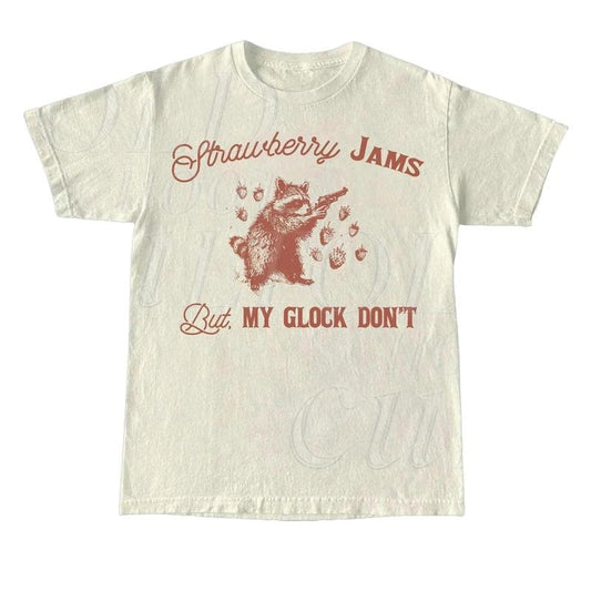 Strawberry Jams But My Glock Do Not Vintage T Shirt, Retro 90s Raccoon Shirt, Oversized Trash Panda Tee, Funny Unisex Adult Cowboy T Shirt