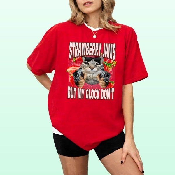 Strawberry Jams But My Glock Dont T-shirt Vintage Tee For Fans Modern Style