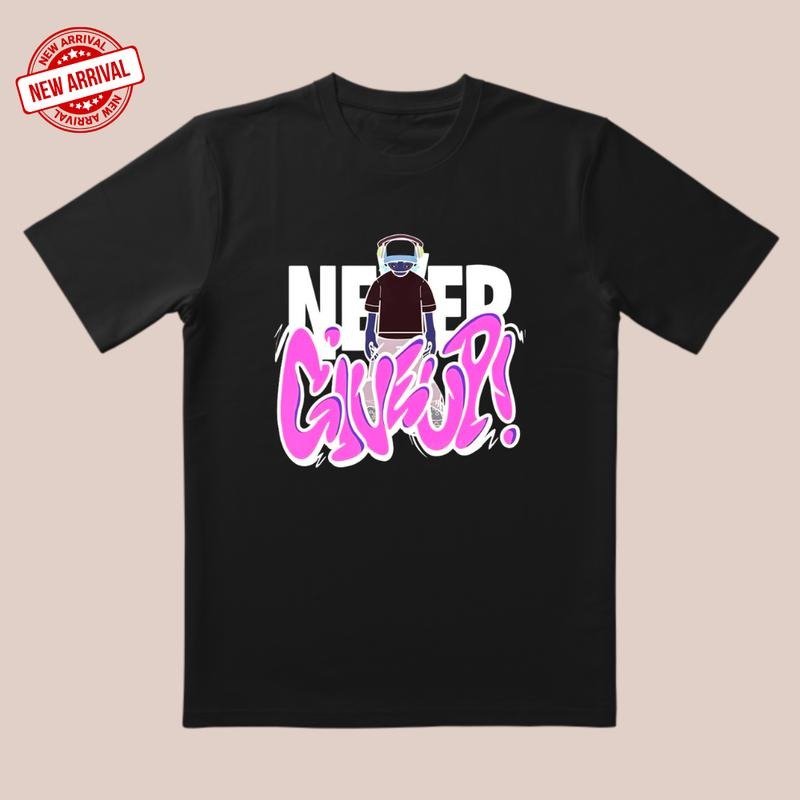 Never Give Up Tee |   Black & Pink Contrast |   Trendy All-Day Style for Date/Workout/Streetwear