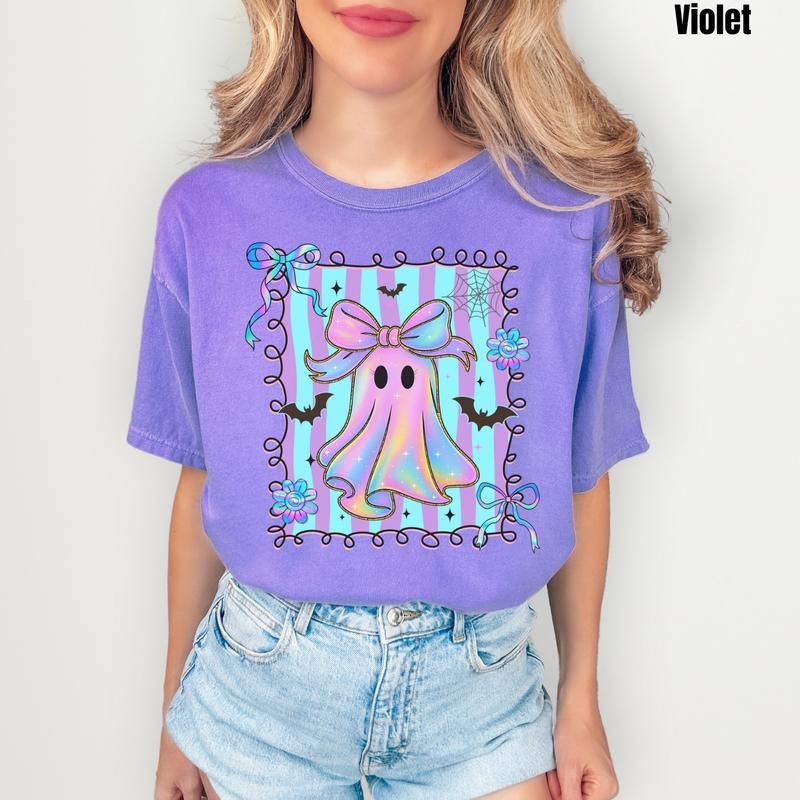 Striped Rainbow Ghost Comfort Colors T-Shirt 'NLB'