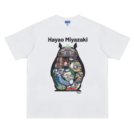 Studio Ghibli "Fan Tribute Collection" Vintage Oversized Tee Anime T-shirt 100% Cotton Original Design Men's Top for Fans DTG Printing Menswear Tshirt Streetwear Tropical Round Neck Crewneck