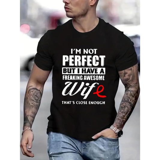 Stylish Letter Print Casual T-Shirt for Men - Soft, Slightly Elastic, Round Neck, Comfortable Fit for Summer and Autumn - Perfect for Everyday Wear  made in usa