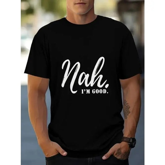 Stylish Nah Print Crew Neck Tee - Soft, Breathable, Short Sleeve, Casual Wear for Outdoor Activities - Men's Comfortable Clothing for Everyday Adventures Made in USA