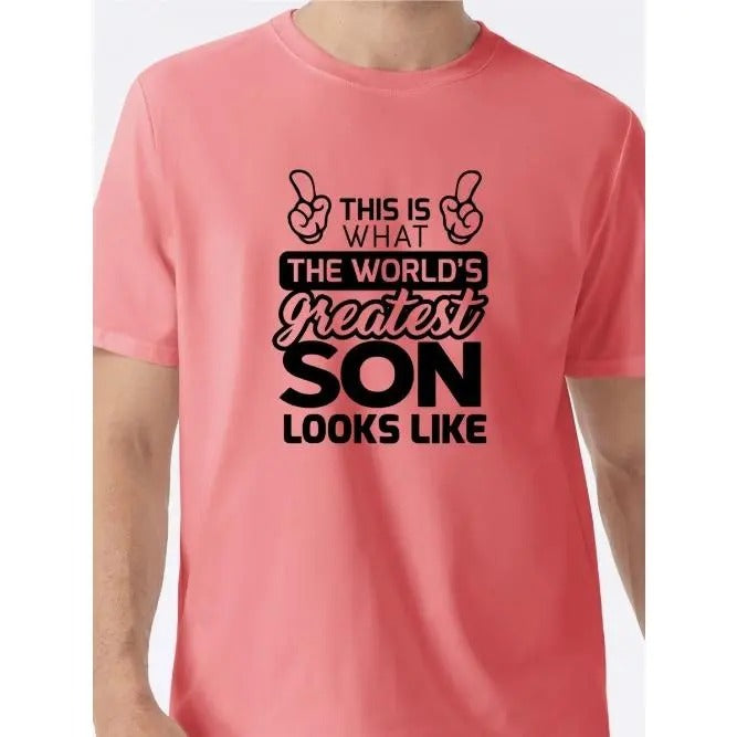 Stylish Son Print Men's Slim Fit T-Shirt - Round Neck, Short Sleeve, Fashion Tee for Spring Summer Holiday - Comfortable, Breathable, Soft Fabric Made in USA