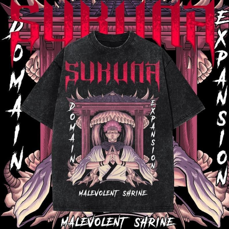 Sukuna One-Sided Design Heavy Oversized Dyenomite Mineral Wash T-Shirt Unisex Anime T-Shirt Streetwear & Gym Style