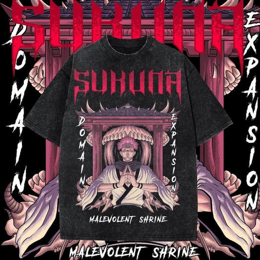 Sukuna One-Sided Design Heavy Oversized Dyenomite Mineral Wash T-Shirt Unisex Anime T-Shirt Streetwear & Gym Style