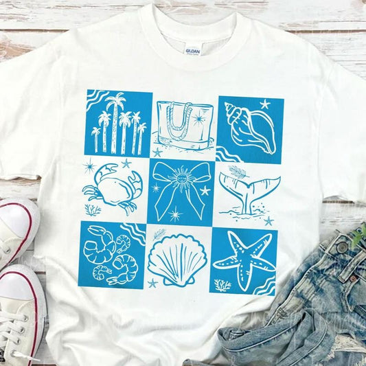 Summer Coquette Sirly Beach Shirt, Coastal Retro Summer Vibes Shirt, Summer Coquette Bow Seashell Tee, Gift for Her