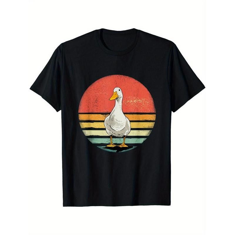 Summer Essential: Men's Fashionable Crew Neck Duck Print Short Sleeve Sports T-shirt, Comfortable and Versatile Made in USA