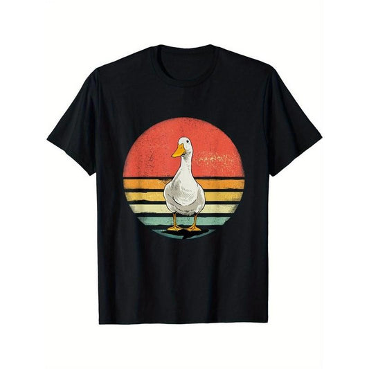Summer Essential: Men's Fashionable Crew Neck Duck Print Short Sleeve Sports T-shirt, Comfortable and Versatile Made in USA