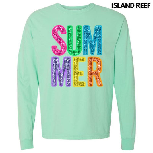 Summer Faux Sequin Long Sleeve Comfort Colors T-Shirt 'NLB'