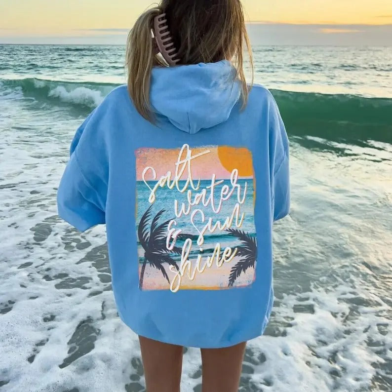 Summer Hoodie Oversized Beach Hoodies Aesthetic Y2K Sweatshirt Ocean Clothes Beach Vacation Hoody Beachy Girl Vibes Sunset Lover