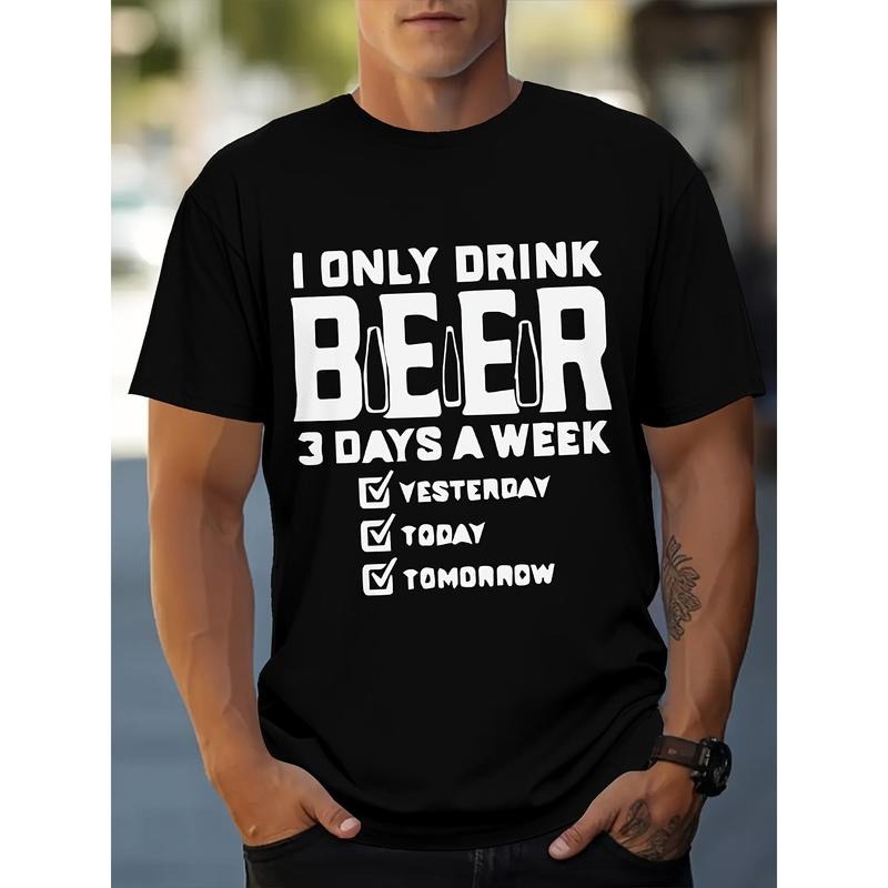 Summer Outdoor Essential - Men's Graphic Print Beer T-Shirt - Short Sleeve Crew Neck Tee with Relaxed Fit for Casual Summer Wear - Comfortable and Breathable Men's Clothing for Outdoor Activities made in usa