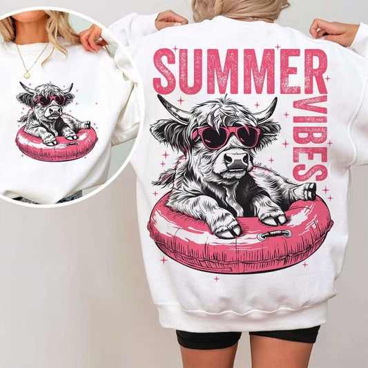 Summer Vibes Cow Shirt 2 Side, Retro Summer Shirt,  Funny Beach Shirt, Cute Beach Tshirt, Trendy Womens Tee. Gift For Her