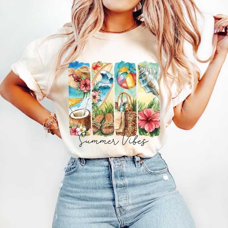 Summer Vibes T-Shirt, Coquette Summer T-Shirt, Retro Summer T-Shirt, Beach T-Shirt, Hello Summer T-Shirt, Summer Brushstroke T-Shirt, Summer Vacation, Seashell T-Shirt