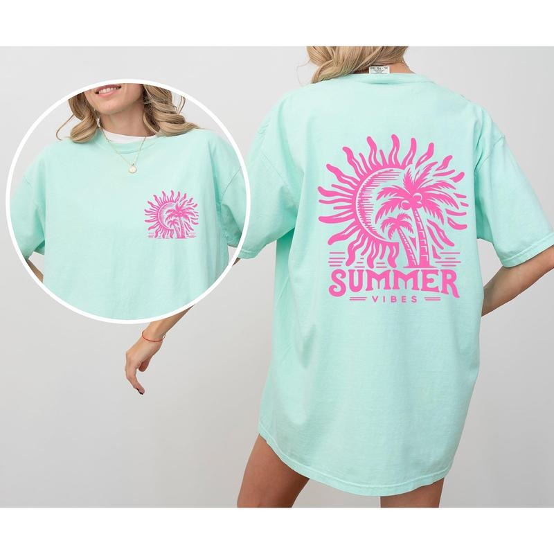 Summer Vibes, Beach Please, Palm, Sunset, Ocean, Hot Girl Summer, Vacation, Front and Back Shirt, Women's Comfort Color Tee, Tshirt