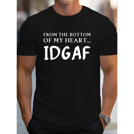 IDGAF Letter printed T-shirt, men's round neck cotton short sleeve, classic casual top, spring/ Summer street style, outdoor men's wear Made in USA