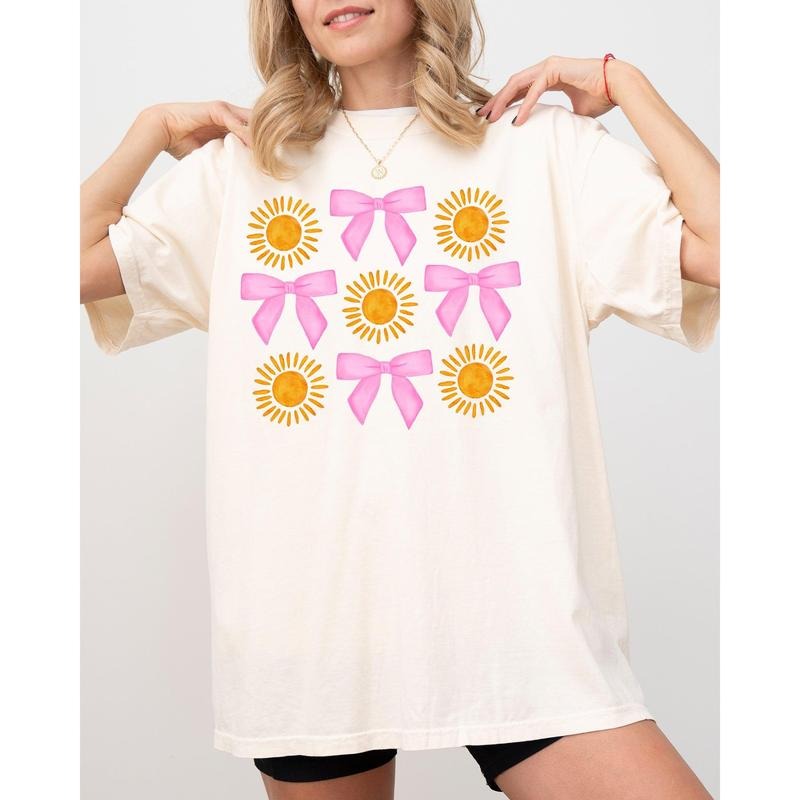 Summer, Sun and Bows, Ribbon, Coquette, Hot Girl Summer, Vacation, Vibes, Trendy, Pink, Beach Shirt, Women's Comfort Color Tee, Tshirt