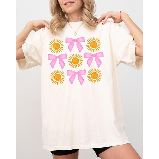 Summer, Sun and Bows, Ribbon, Coquette, Hot Girl Summer, Vacation, Vibes, Trendy, Pink, Beach Shirt, Women's Comfort Color Tee, Tshirt
