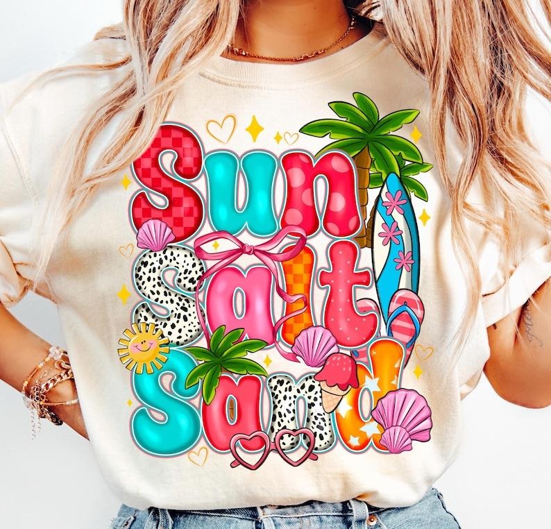 Sun Salt Sand Retro Beach Checkered Summer Beach Vibes Shirt T-Shirt
