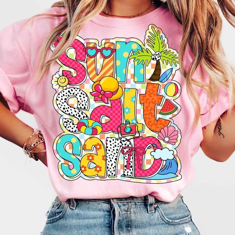 Sun Salt Sand T-shirt, Retro Summer tshirt, Beach sweatshirt, Summer Checkered Tshirt, Summer Shirt, Summer Vibes sweatshirt, Beach Vibes tshirt