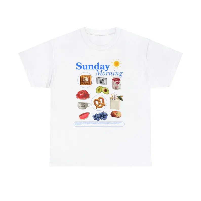 Sunday Morning Graphic Tee Aesthetic Crewneck Shirt, Trendy Crewneck Graphic Shirt Breakfast Club Graphic Tee Y2k Shirt Aesthetic Shirt Women