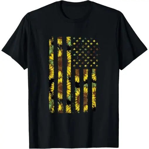 Sunflower Flag Patriotic Yellow American Flag T-Shirt Made in USA