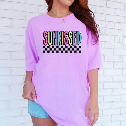 Sunkissed, Retro Checkered, Beach, Summer, Comfort Colors T-Shirt, Women's Comfort Colors Tee