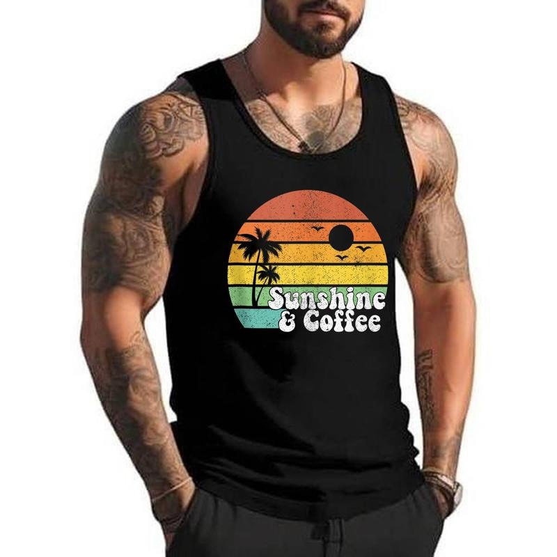 Sunshine And Coffee Retro Vacation Summer Quote Women Gift Unisex Tank Top, Cotton, Size S-3XL