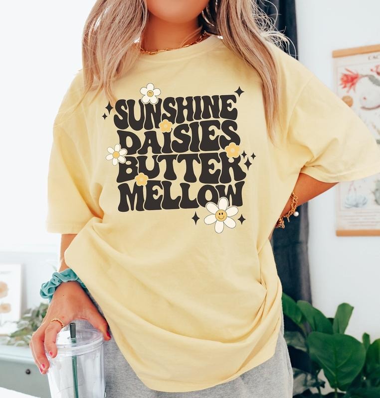 Sunshine Daisies Butter Mellow Retro Daisy Graphic Unisex T Shirt, HP Inspired Tee, Wizard Shirt, Gift For Her, Gift For Him, Bookish, Booktok