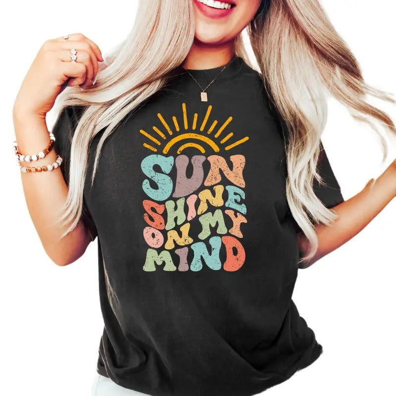 Sunshine On My Mind, Summer Shirt, Summer Gift, Hello Summer, Cute Summer Tee, Palm T Shirt, Beach Shirt, Retro Summer Shirt, Unisex T-Shirt, Gifts For Sister, Short Sleeve Tee Shirt, Gifts Ideas For Women