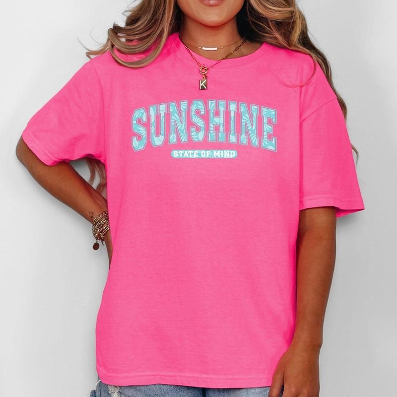 Sunshine State Of Mind, Varsity, Retro, Palm Trees, Summer, Comfort Colors T-Shirt, Women's Comfort Colors Tee