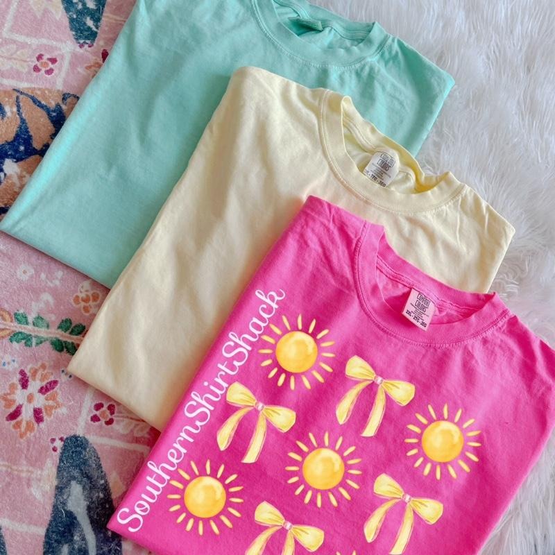 Sunshine and Bows T shirt  | Neon Pink comfort colors T shirt top