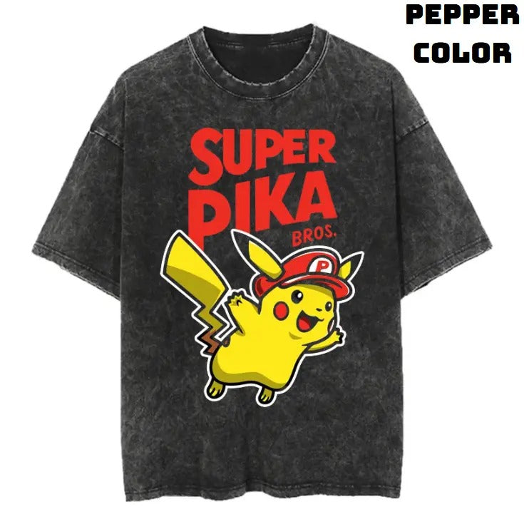 Super Pika Bros Vintage Graphic Tees, Pikachu T-Shirt, Pokemon Shirts, Masters 2025 Merch, Vacation Outfits, Unisex Anime Manga Shirt Top Gifts Men Women Streetwear