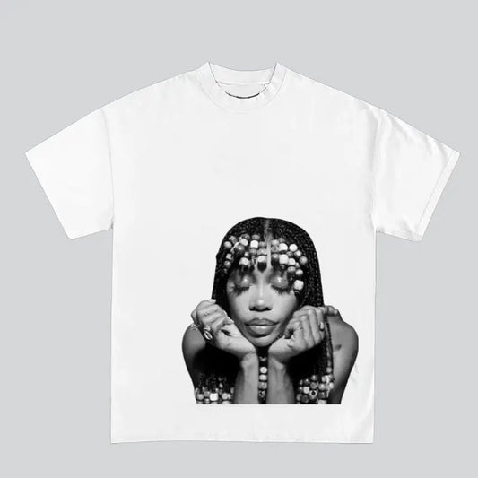 Super Star The Queen of RB Sisza Kityy Big Face Rap Tee Shirt Retro Top Streetwear