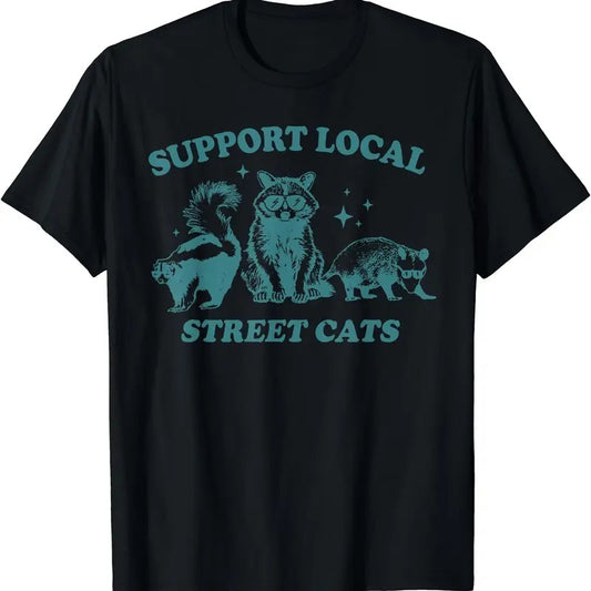 Support-Local-Street-Cat Funny Vintage Raccoon Opossum Skunk T-Shirt | Unisex Cotton Tee, Short Sleeve, Size S-5XL