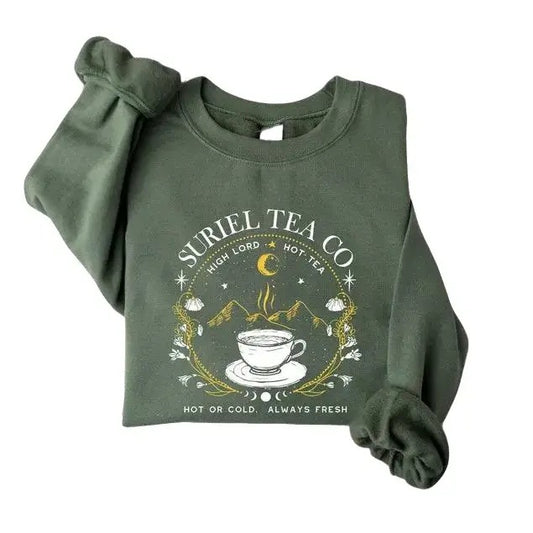 Suriel Tea Co Sweatshirt, Book Lover T-Shirt, Acotar Sweatshirt, A Court Of Thorns And Roses Tee, Sarah J Maas T-Shirt Crewneck Classic Cotton Fabric Menswear