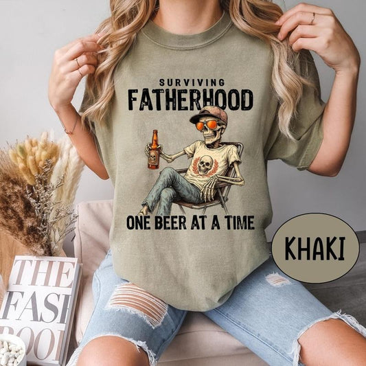 Surviving Fatherhood One Beer At A Time , Funny Father Day Shirt, Funny Fatherhood Shirt, Gift For Dad Tee, Dad Life Shirt y2k  outfits  men