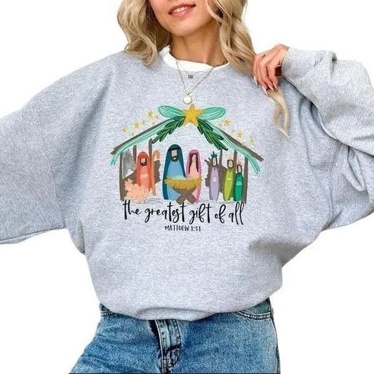 Christian Christmas T-shirt/Sweater , Nativity Scene T-shirt/Sweatshirt, Christmas Nativity T-shirt/Sweatshirt Perfect Gift Retro Thanksgiving