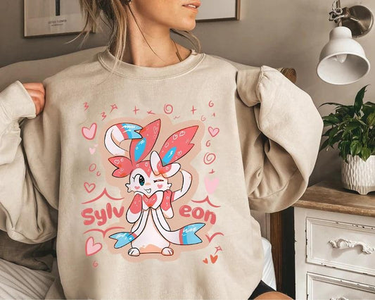 Sylveon Sweatshirt Hoodie TShirt, Sylveon Pokemon Sweatshirt, Japanese Anime, Anime Sweater, Anime Pokemon Shirt, Pokemon Sweatshirt, Anime Clothing