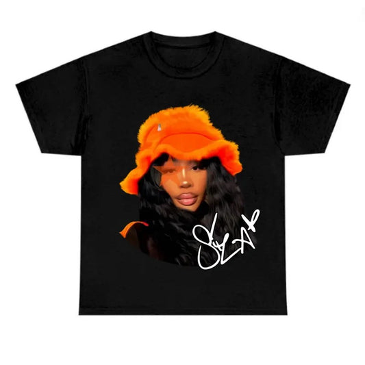Sza Star Orange T-Shirt Fan Tee - Men's Classic Cotton T-Shirt Fabric Menswear