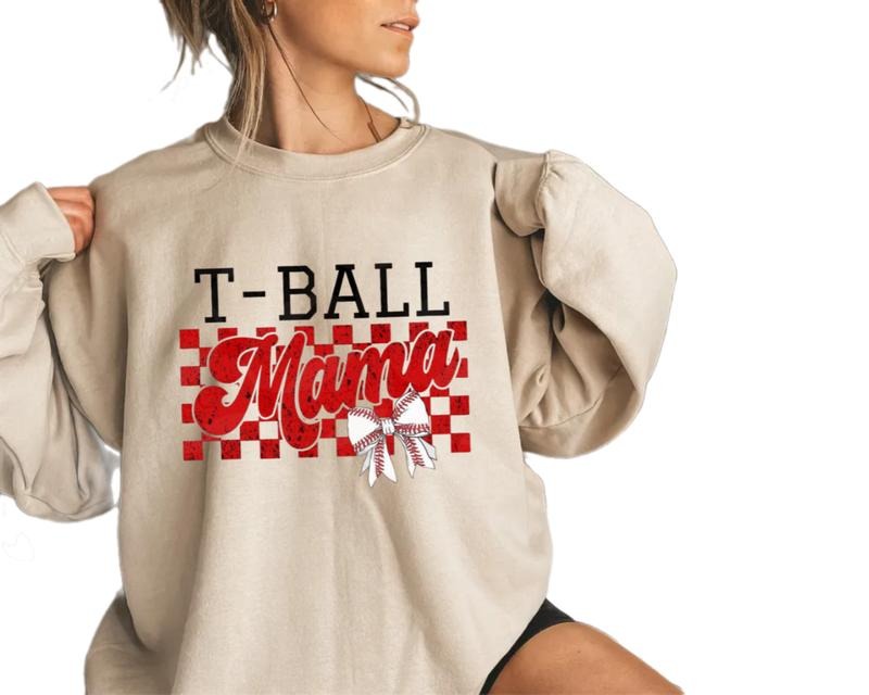 T Ball Mama Checkered Coquette Shirt, Game Day Baseball Mama Shirt, Tball Mama Tee, Retro Checkered Mama Tshirt, Unisex Crewneck Pullover Tee, Classic Streetwear