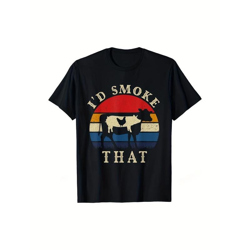 T-Shirt I'd Smoke That Funny BBQ Vintage Meat Smoker Harajuku Men's T-shirts Pitmaster Gift Cotton Men Tops Unique Funny Rife 220g made in usa