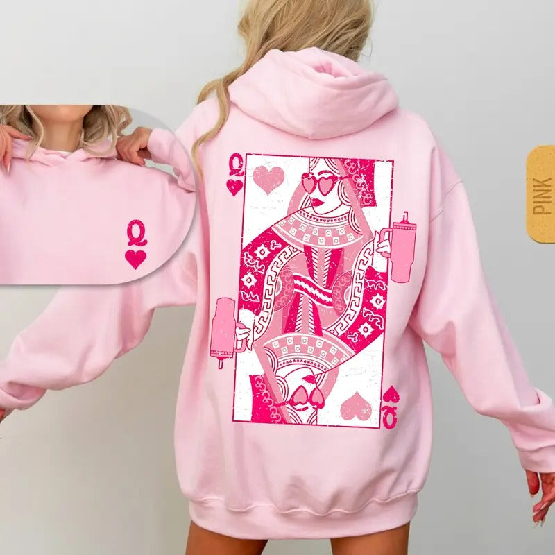 Queen Of Hearts - Cards - Games Valentines Day Hoodie/T-Shirt, Classic cotton shirt for Women, Full colors, Full Size
