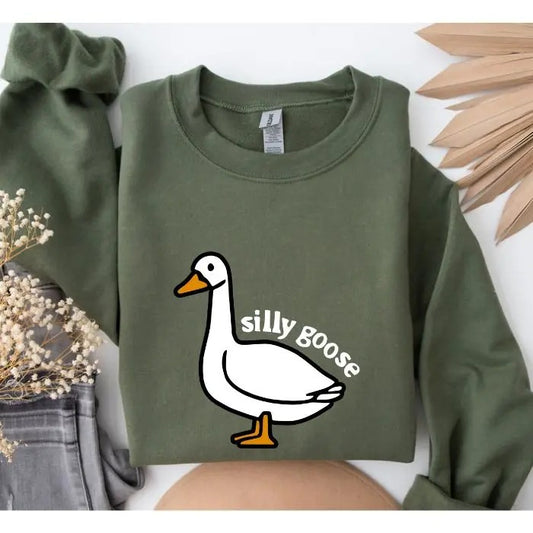 Duck Silly Goose Christmas Sweatshirt/T-Shirt, For Men, For Women - Unisex Style, 100% Cotton, Pullover Crewneck Sweatshirt