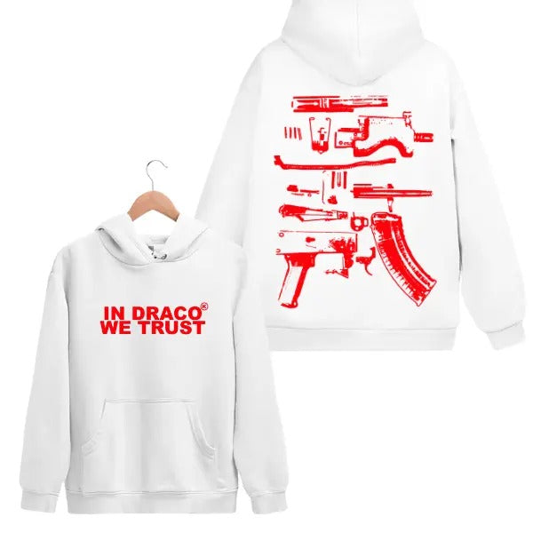In Draco We Trust 2 Sides Red Graphic Hoodie/Sweatshirt/T-Shirt, For Men, For Women - Unisex Style, 100% Cotton, Pullover unisex hoodie