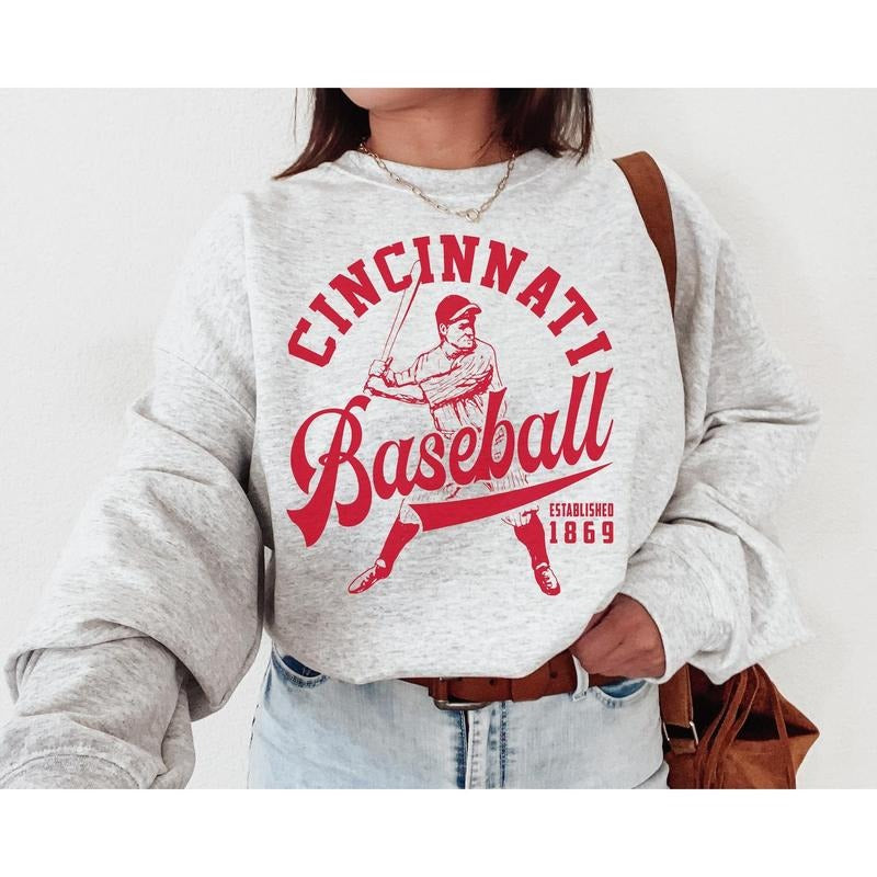 Vintage Cincinnati Red Crewneck Sweatshirt / T-Shirt, Red EST 1869 Shirt, Cincinnati Baseball Shirt, Retro Cincinnati Red, Cincinnati 1869
